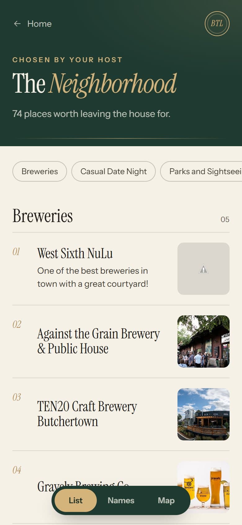The Concierge layout, Local picks screen